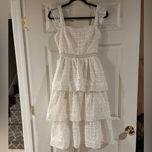 White Layered Flower Lace Petal + Pup Midi Dress